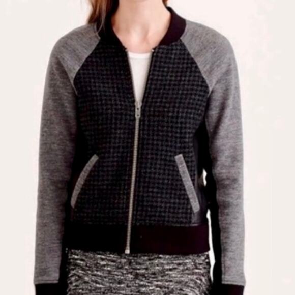 J.Crew Women’s wool and leather bomber jacket gray black size 2 - Picture 9 of 9